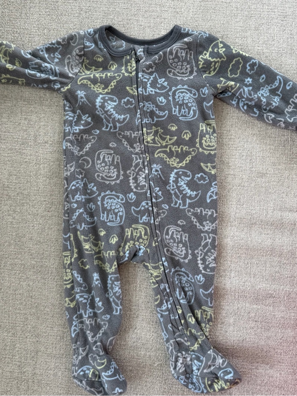 Baby Fleece One-Piece Sleepers with Dinosaur Print - Gray & Light Blue 9 months - Picture 5 of 7